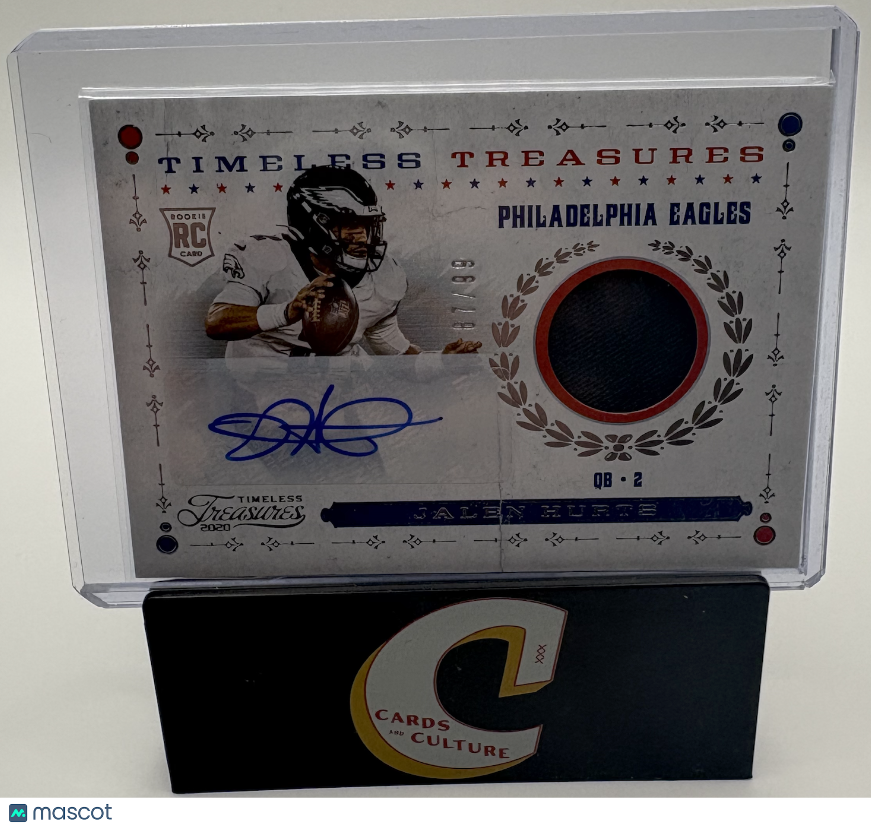 2021 Panini Chronicles Timeless Treasures Jalen Hurts Patch RC 87/99