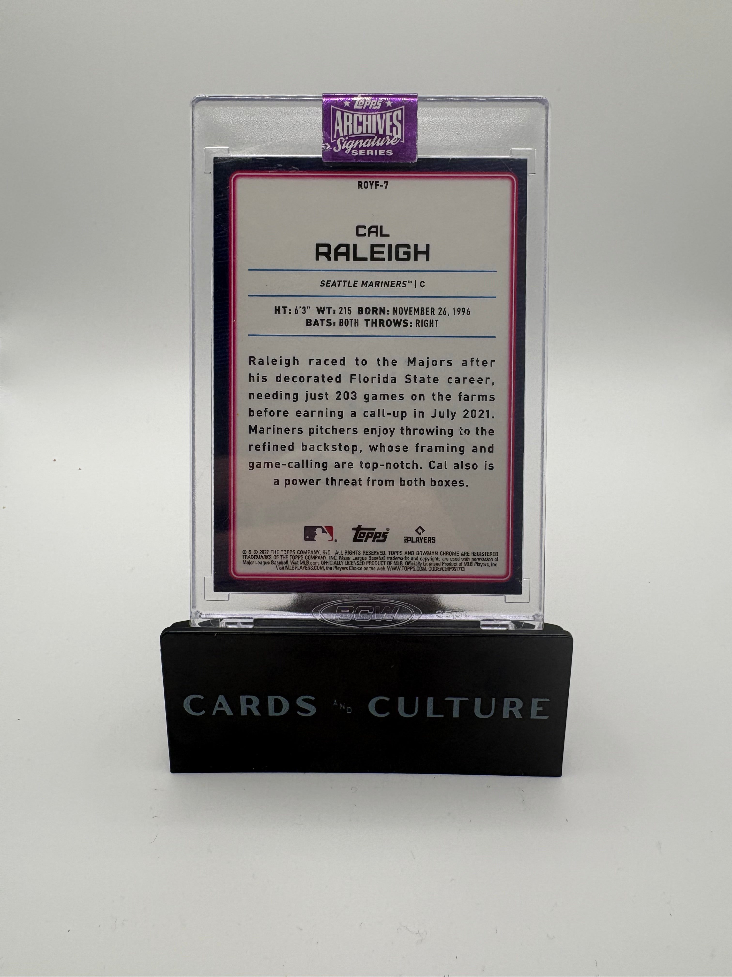 2022 Topps Archives Signature Series Cal Raleigh Refractor /60 RC Auto
