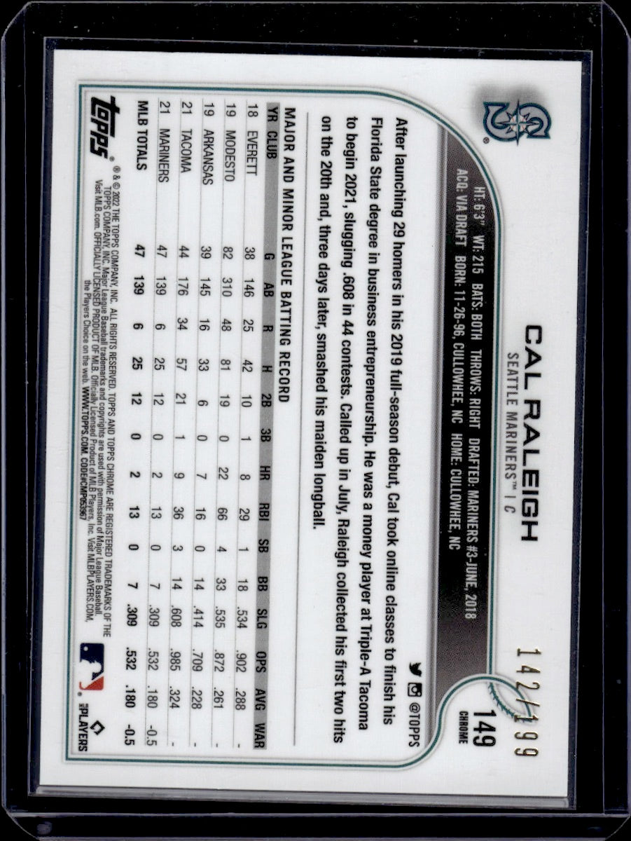 2022 Topps Chrome Cal Raleigh Aqua Speckle RC 142/199