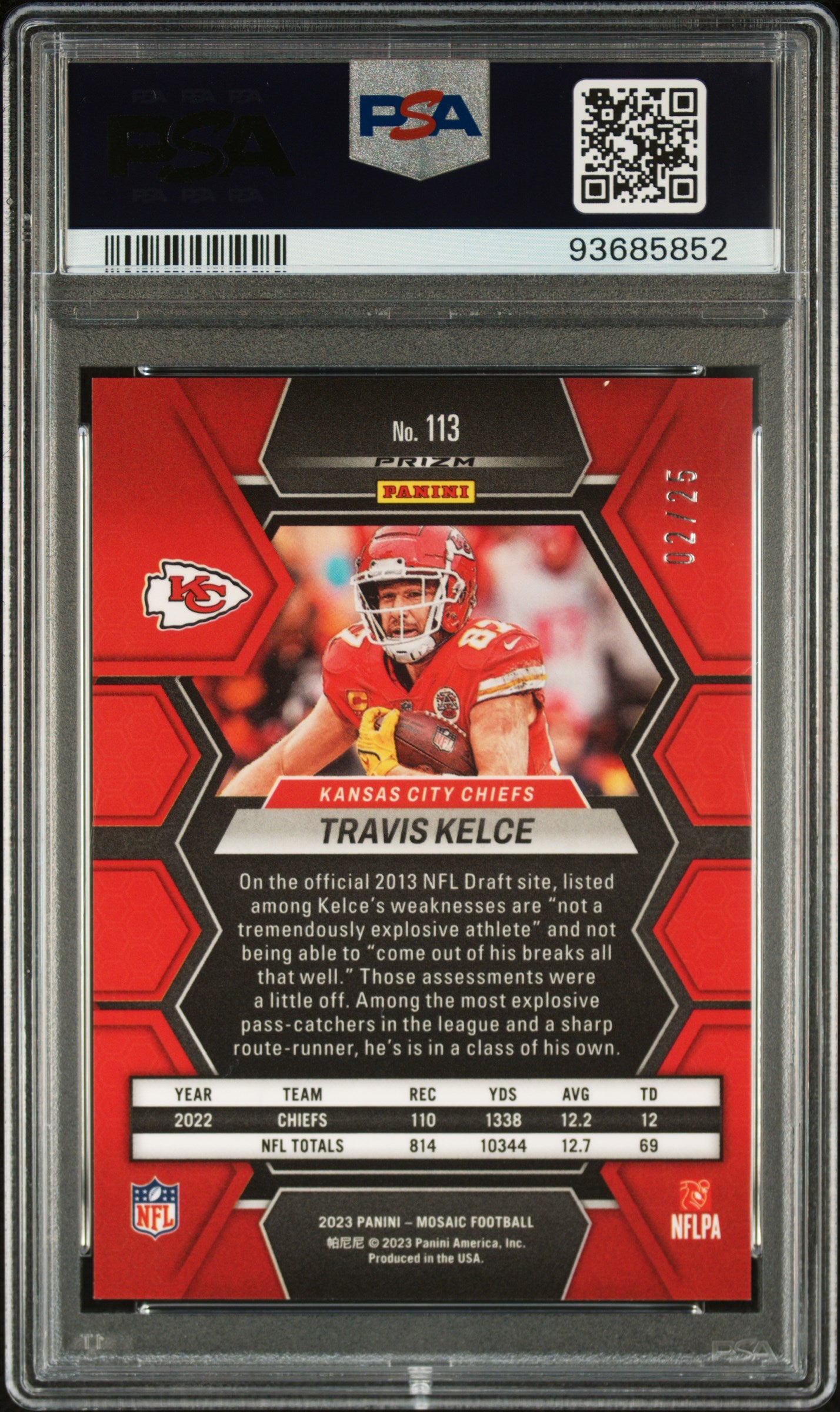 2023 Panini Mosaic Travis Kelce White PSA 10