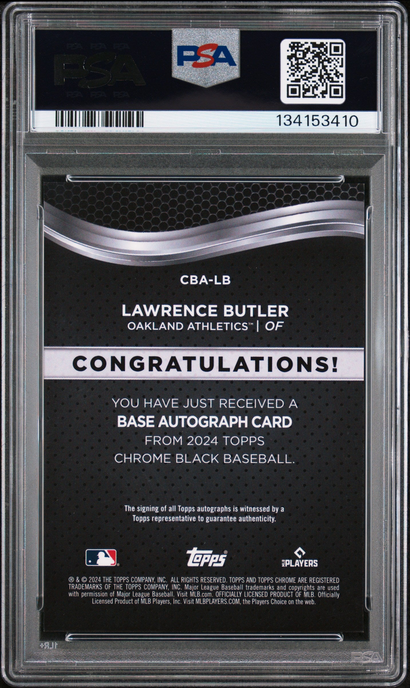 2024 Topps Chrome Black Autographs Lawrence Butler PSA 9