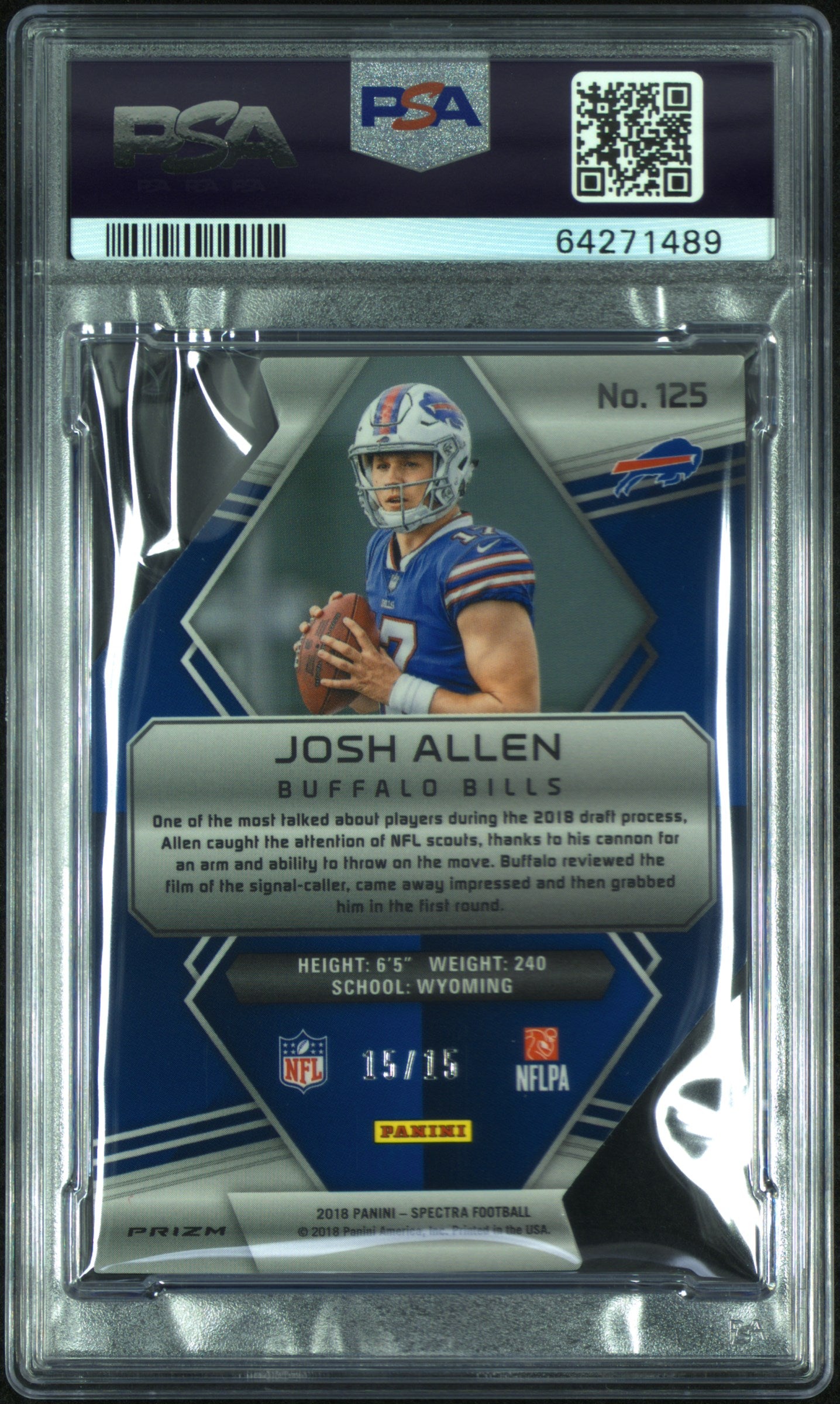 2018 Panini Spectra Josh Allen Neon Pink Die Cut PSA 8