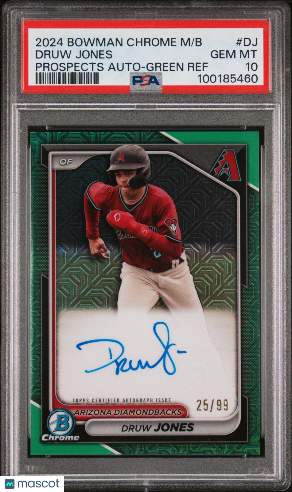 2024 Bowman Prospect Mega Box Autographs Druw Jones Prospects Green /99 PSA 10