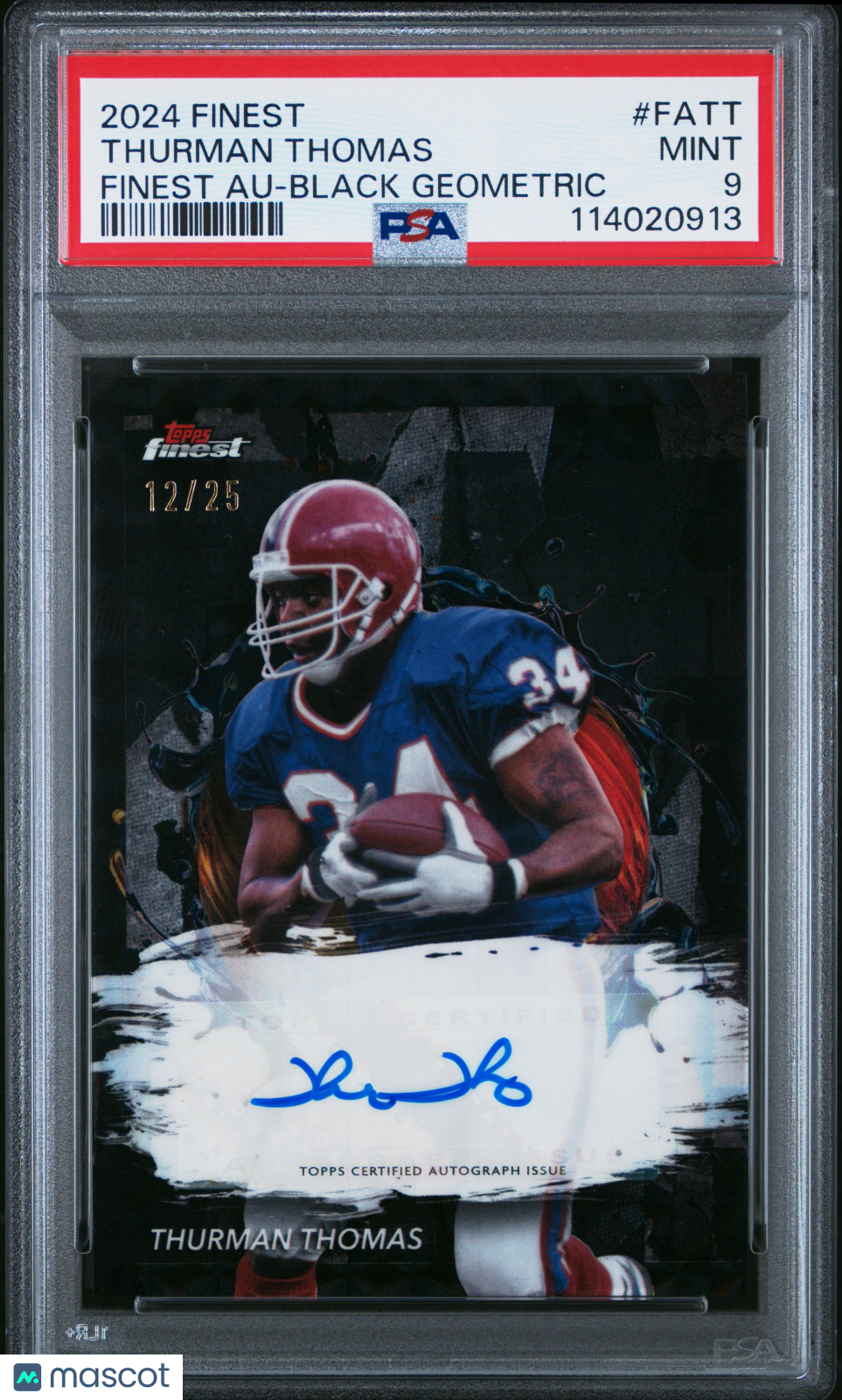 2024 Topps Finest Finest Autographs Thurman Thomas Black Geometric 12/25 PSA 9