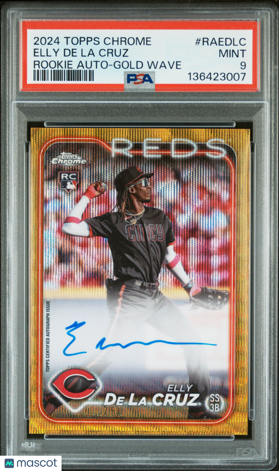2024 Topps Chrome Elly De La Cruz Gold Wave Rookie Auto 1/50 PSA 9