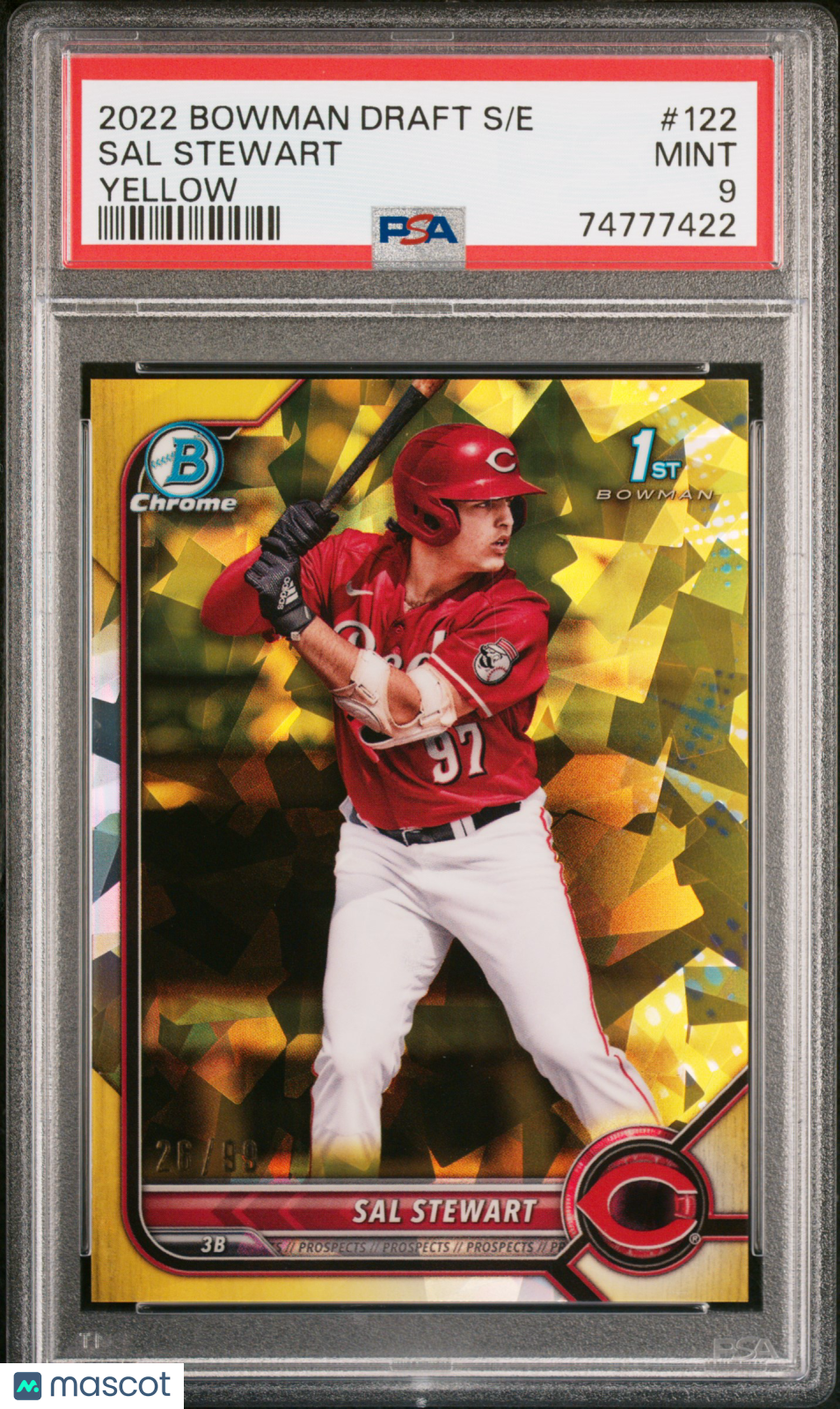 2022 Bowman Draft Chrome Sapphire Edition Sal Stewart Yellow /99 PSA 9