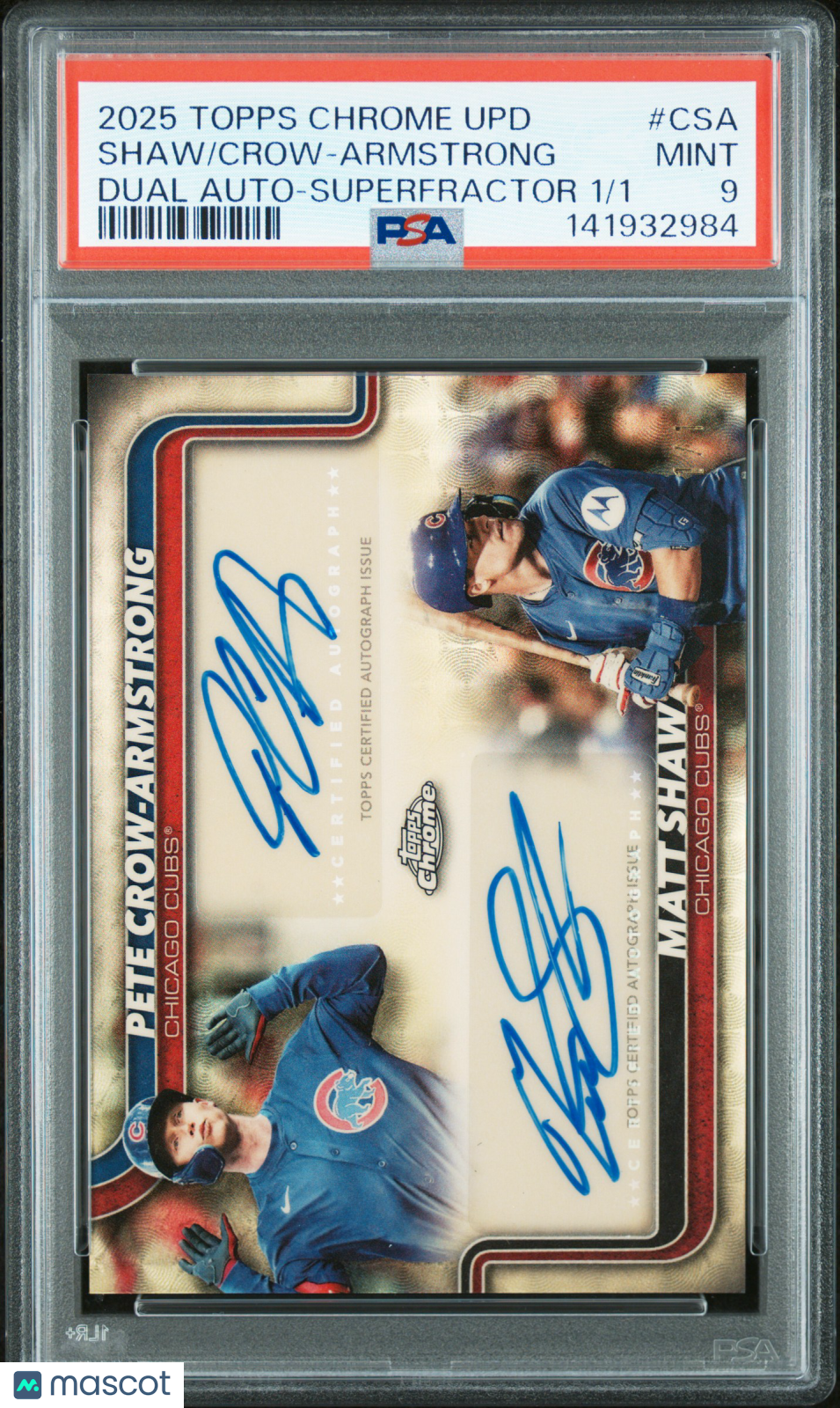 2025 Topps Chrome Update Dual Autographs Crow-Armstrong Shaw Superfractor 1/1 PSA 9