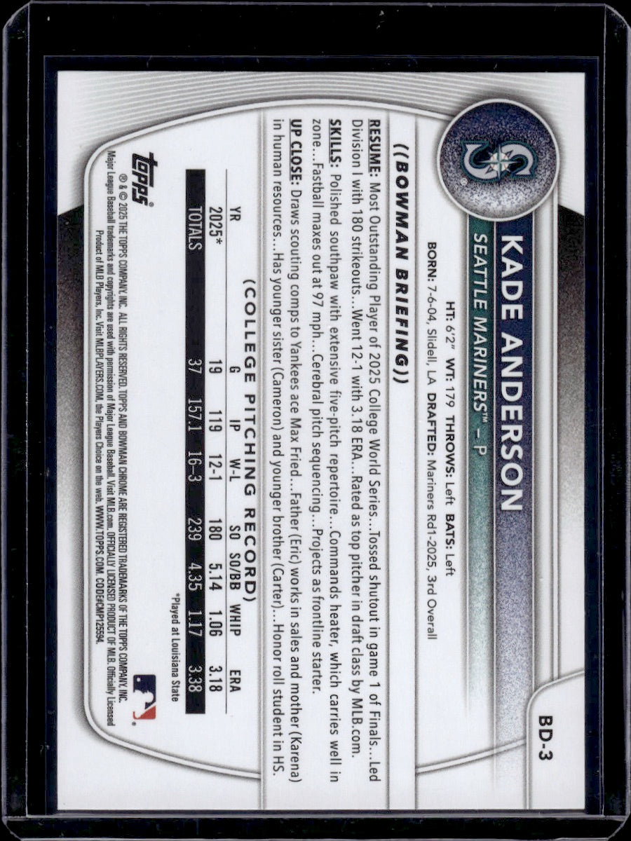2025 Topps Bowman Draft Kade Anderson Blue 004/150