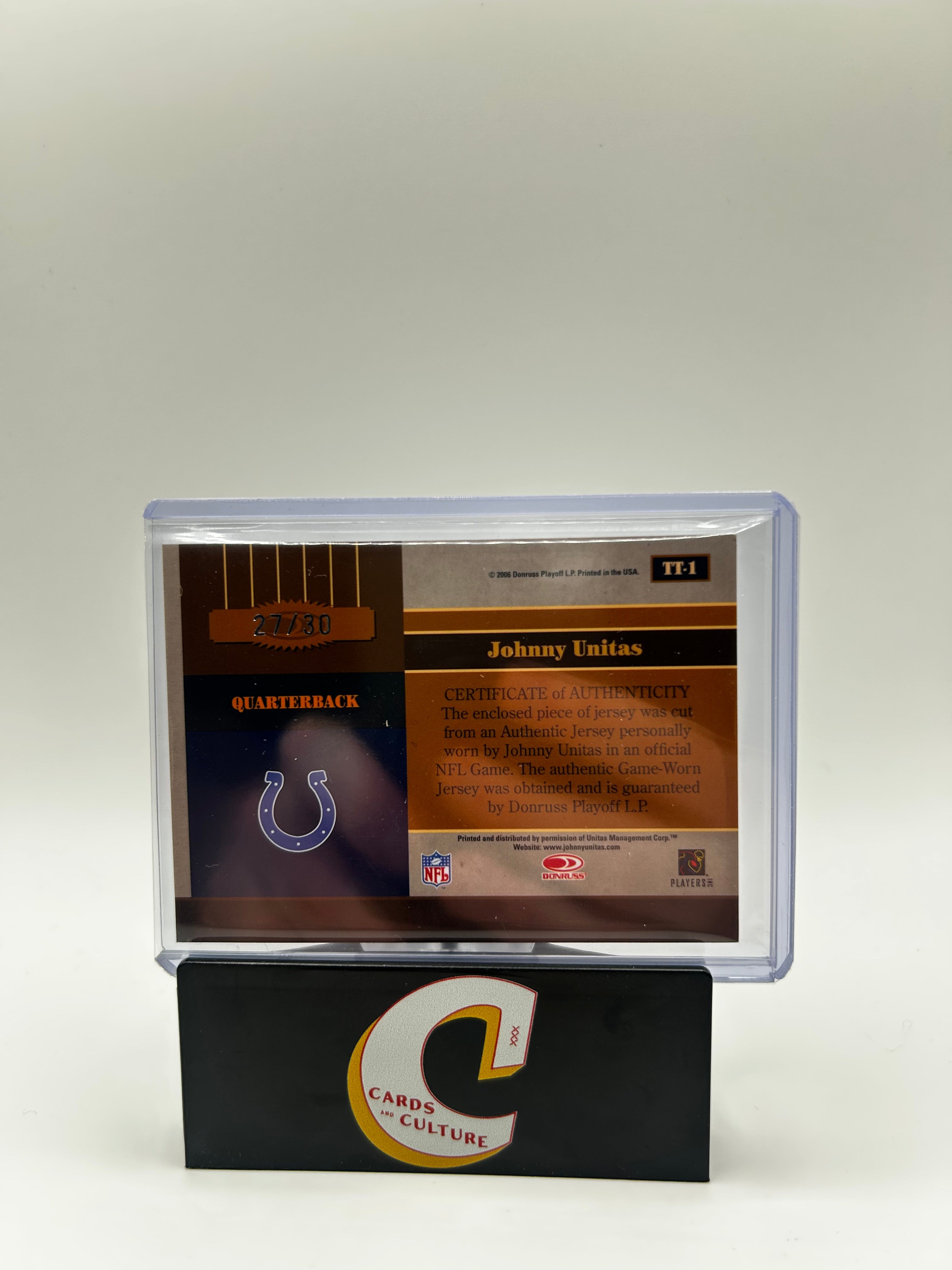 2006 Donruss Playoff Throwback Threads Johnny Unitas Authentic GW Jersey /30