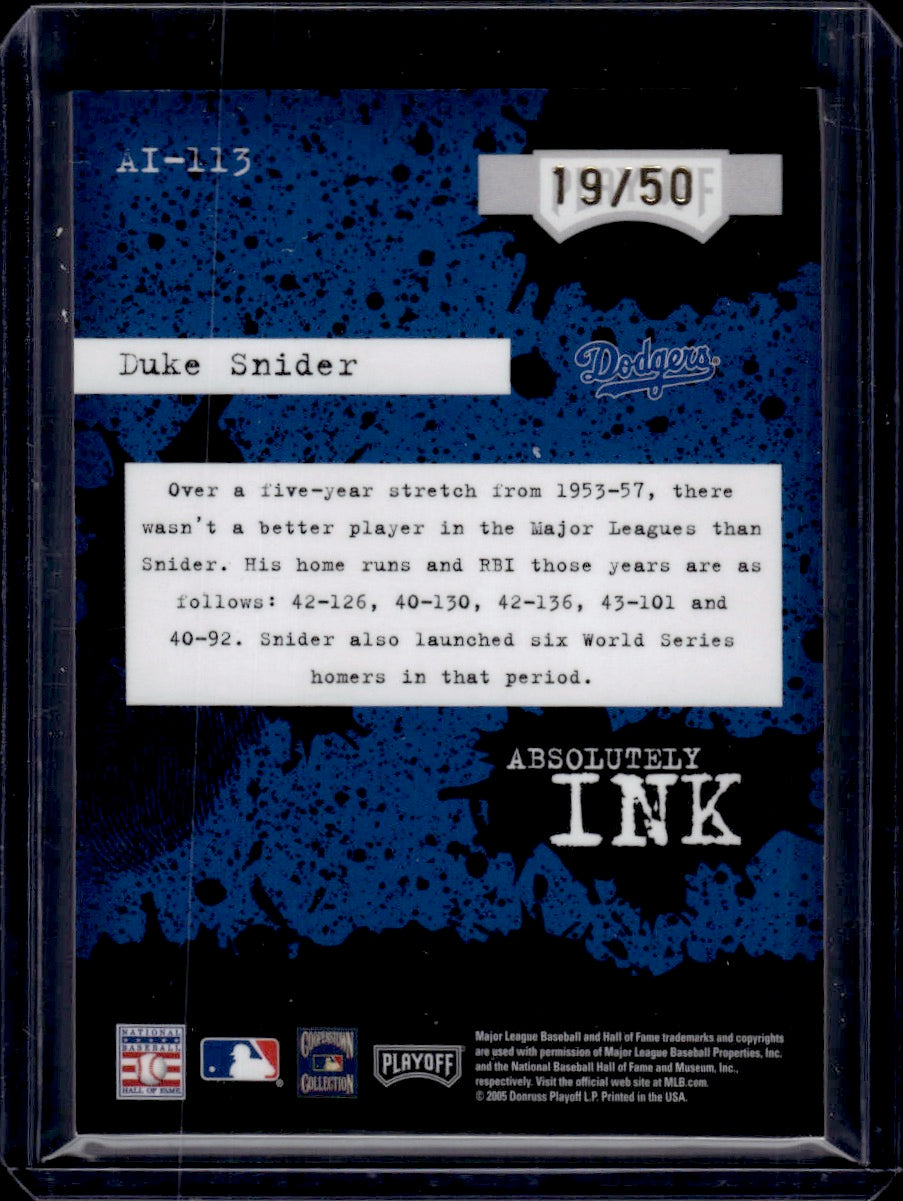 2005 Playoff Absolute Memorabilia Absolutely Ink Duke Snider Authentic Signature