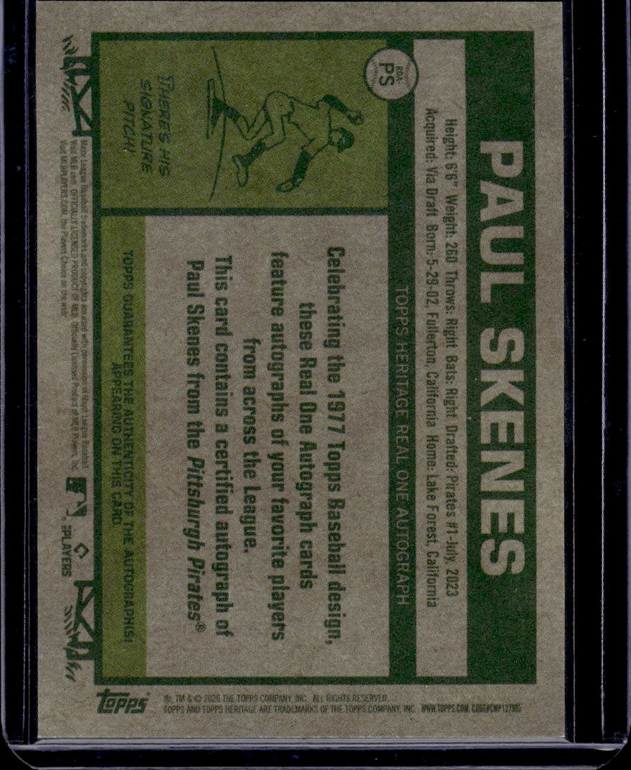 2026 Topps Heritage Paul Skenes Topps Certified Autograph Issue Red Ink /77