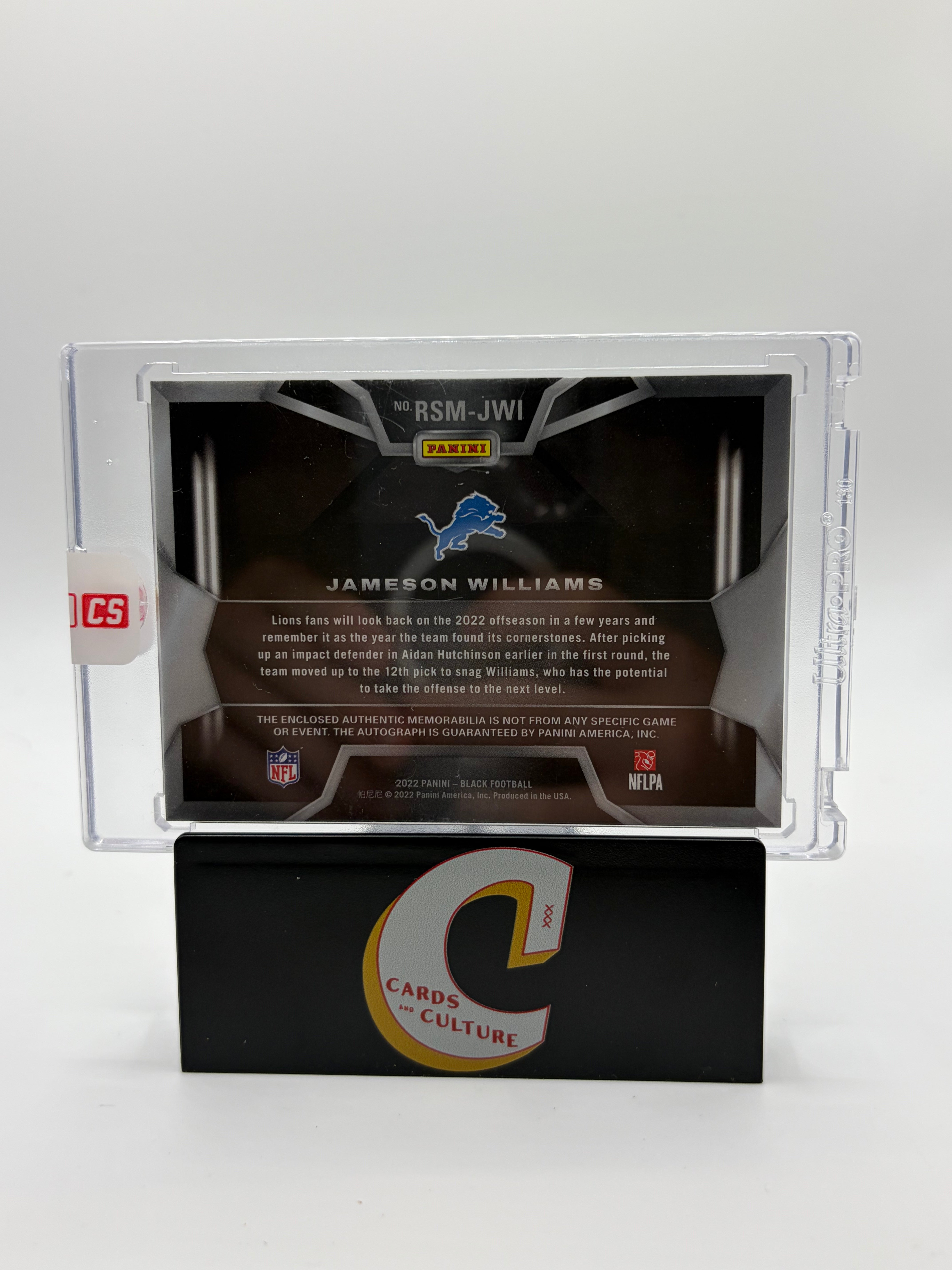 2022 Panini Black Football Jameson Williams Autograph 09/25 Dual Patch RC
