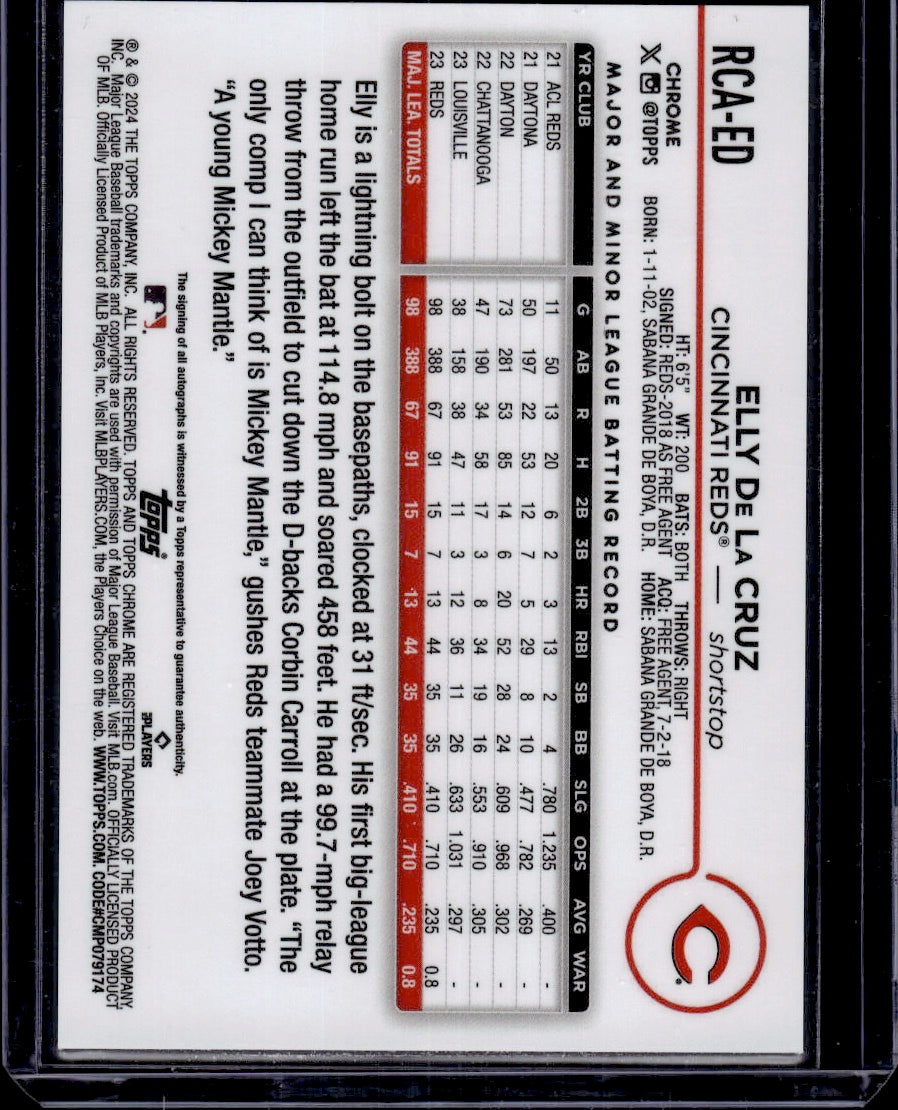 2024 Topps Chrome Elly De La Cruz Black Logofractor /10 Auto RC