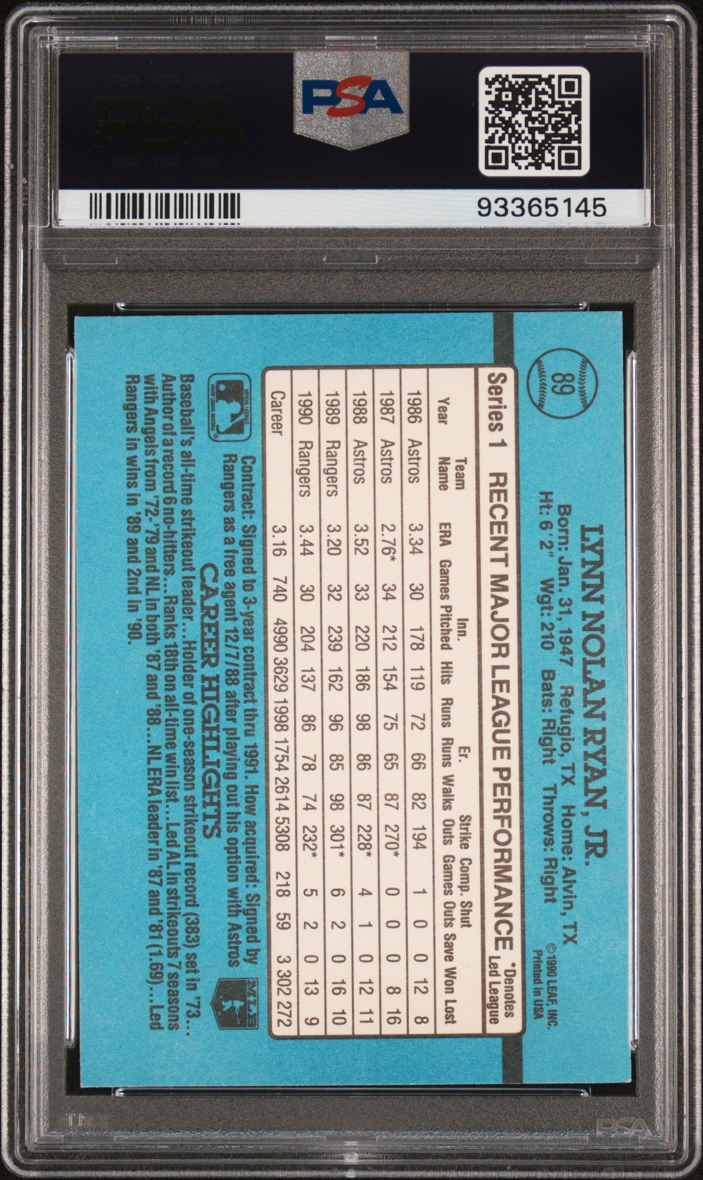 1991 Donruss Nolan Ryan PSA 5