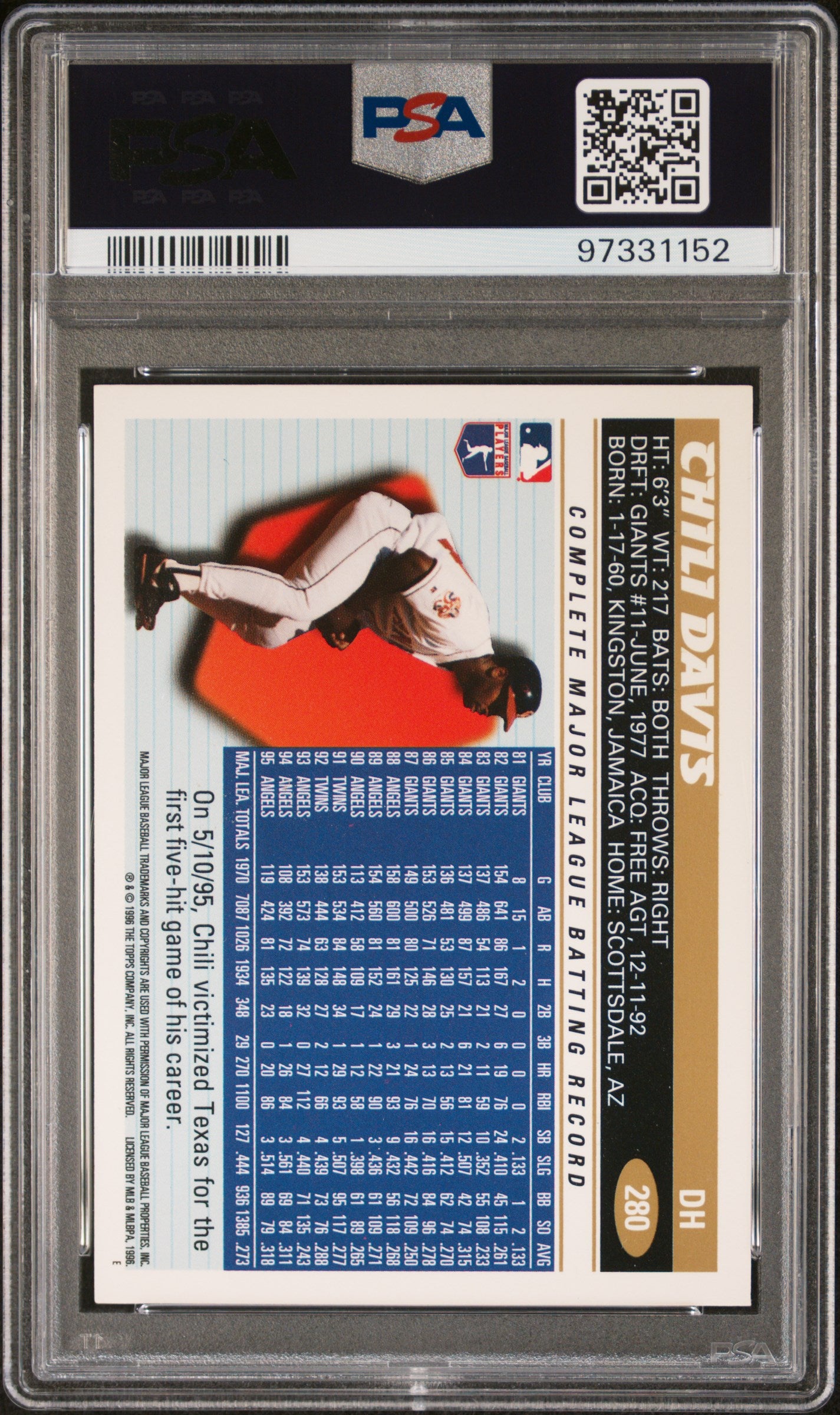 2024 Topps Archives Signature Series Chili Davis 1996 PSA 9