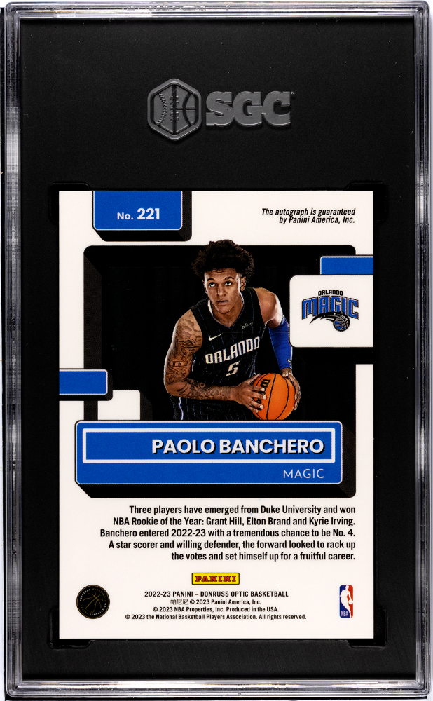 2022 Donruss Optic Paolo Banchero Autograph SGC 9 Auto 10