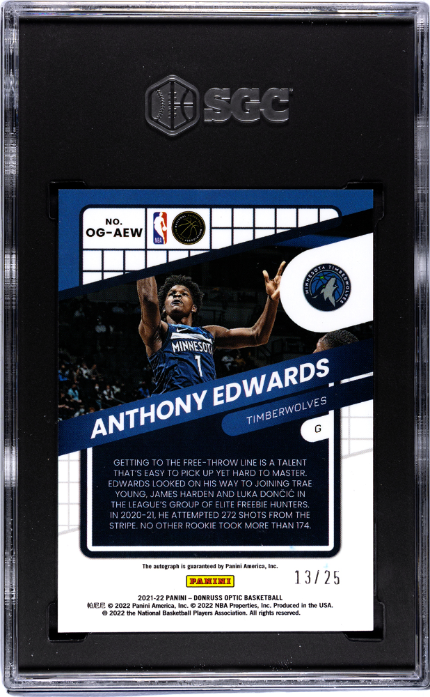 2021 Donruss Optic Anthony Edwards Opti-Graphs /25 Auto SGC 9