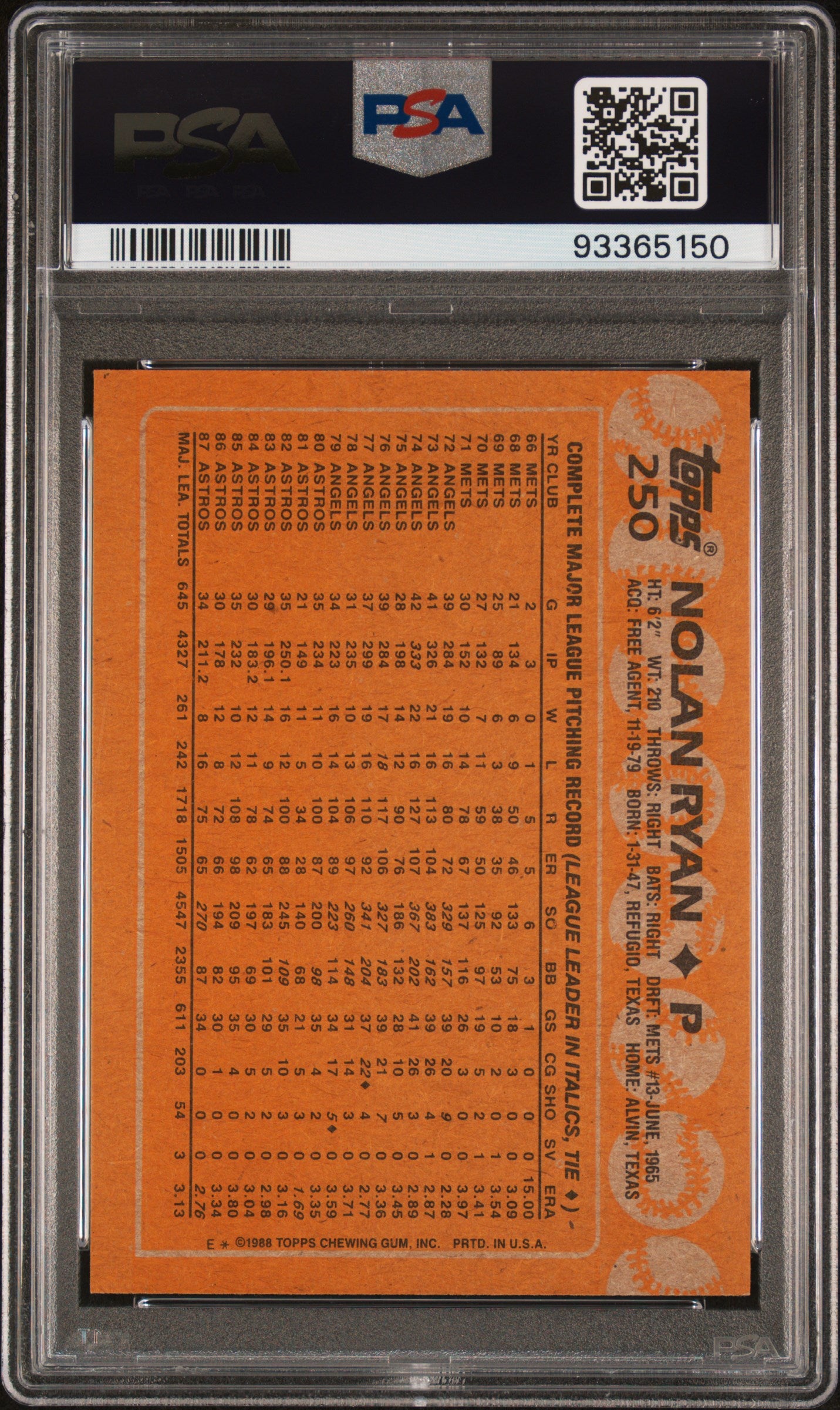 1988 Topps Nolan Ryan PSA 8