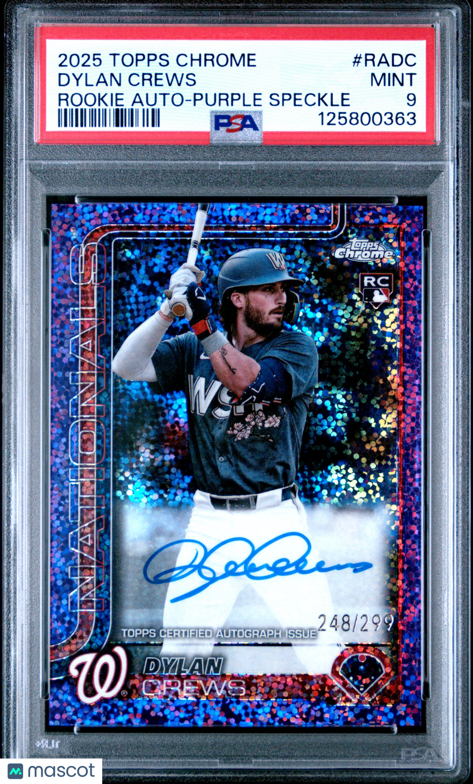 2025 Topps Chrome Rookie Autographs Dylan Crews Purple Speckle 248/299 PSA 9