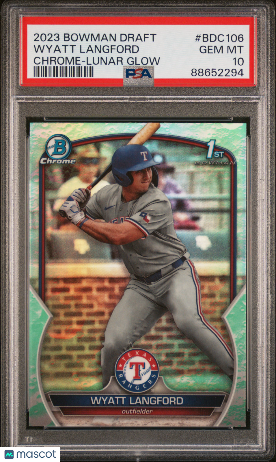 2023 Bowman Draft Wyatt Langford Chrome Lunar Glow Ref PSA 10